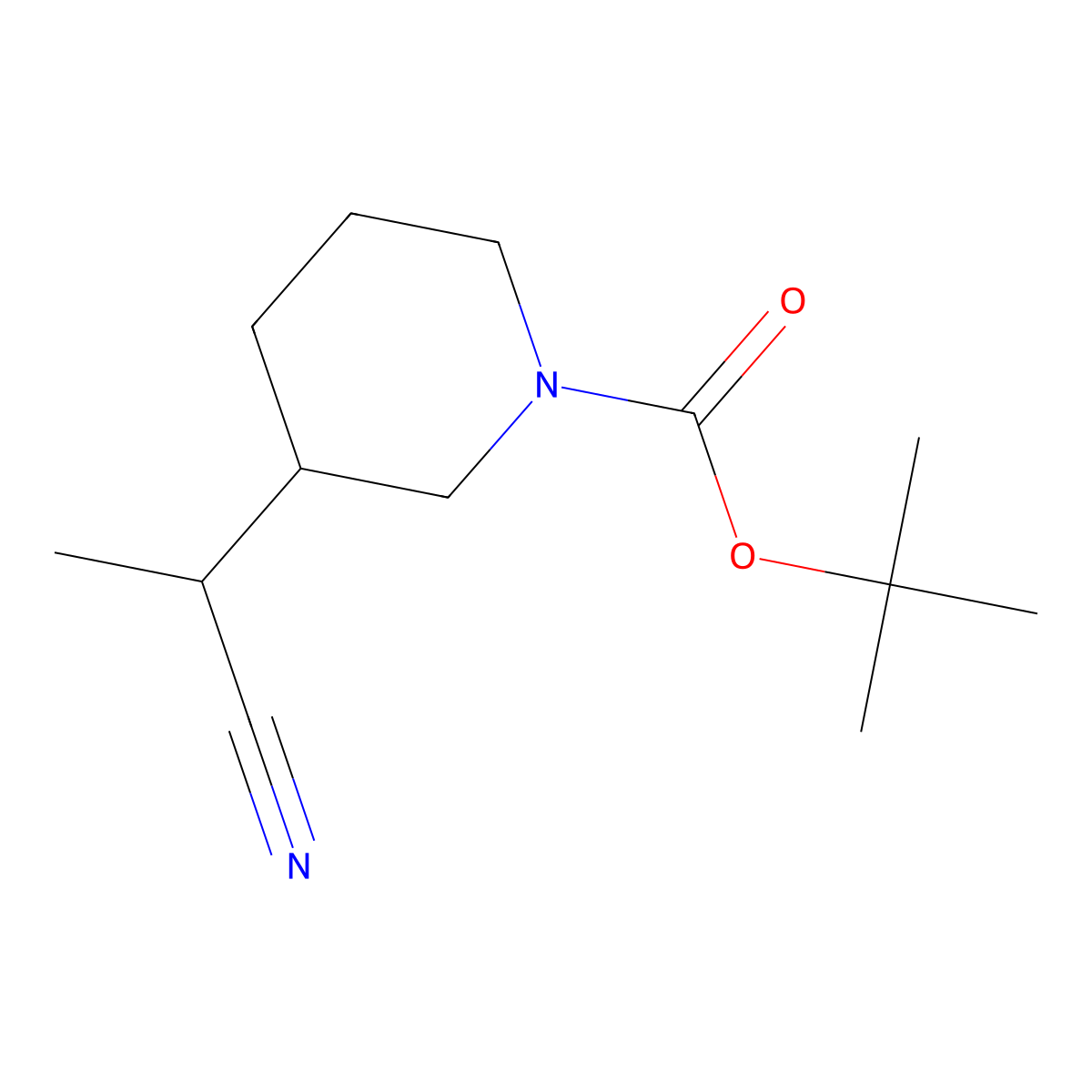 1-Piperidinecarboxylic acid, 3-(1-cyanoethyl)-, 1,1-dimethylethyl ester molecular structure, CAS 1783351-83-6