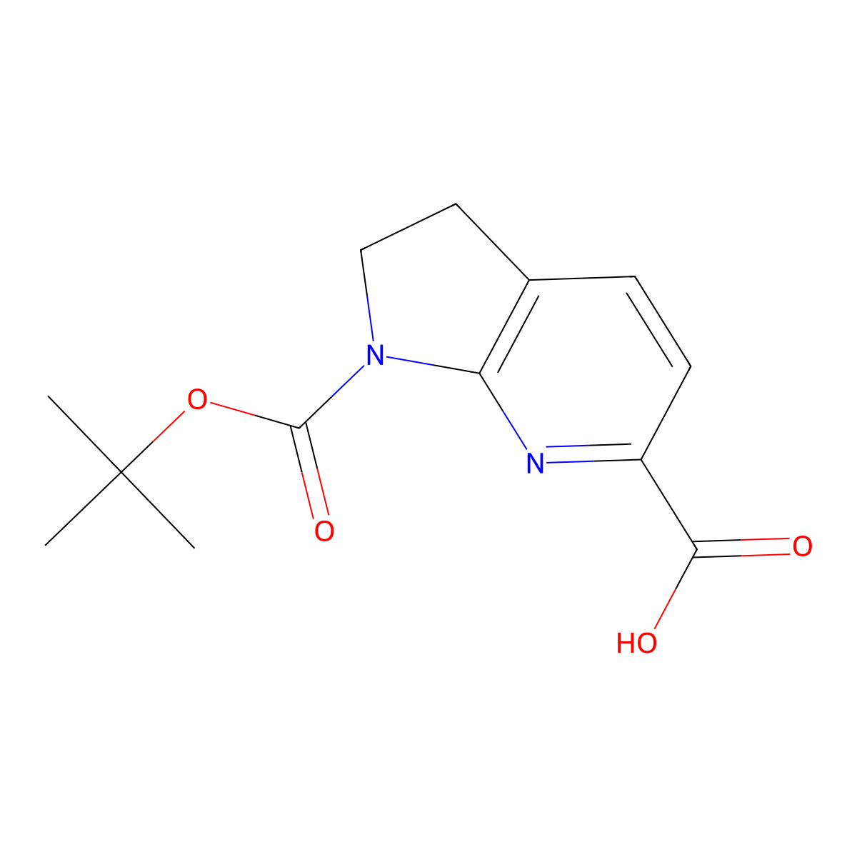 1-[(tert-butoxy)carbonyl]-1H,2H,3H-pyrrolo[2,3-b]pyridine-6-carboxylic acid molecular structure, CAS 1783387-67-6