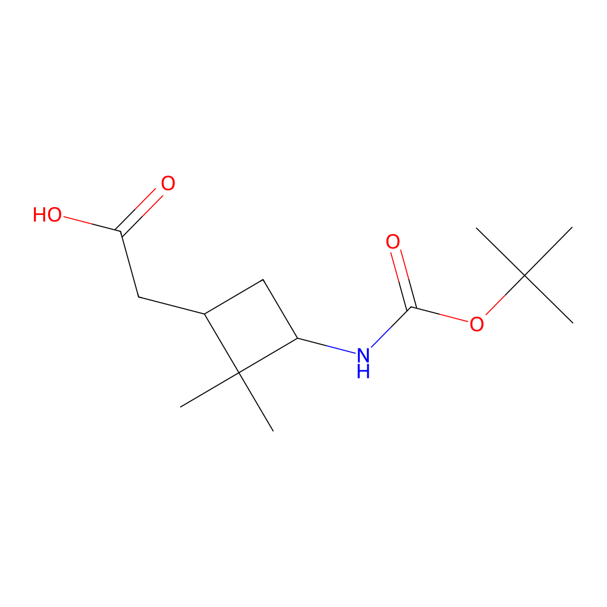 2-(3-{[(tert-butoxy)carbonyl]amino}-2,2-dimethylcyclobutyl)aceticacid,Mixtureofdiastereomers molecular structure, CAS 1783393-47-4
