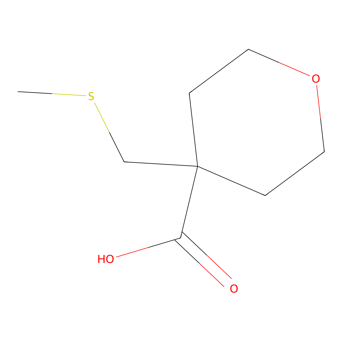 4-(Methylsulfanylmethyl)oxane-4-carboxylic acid molecular structure, CAS 1783404-03-4