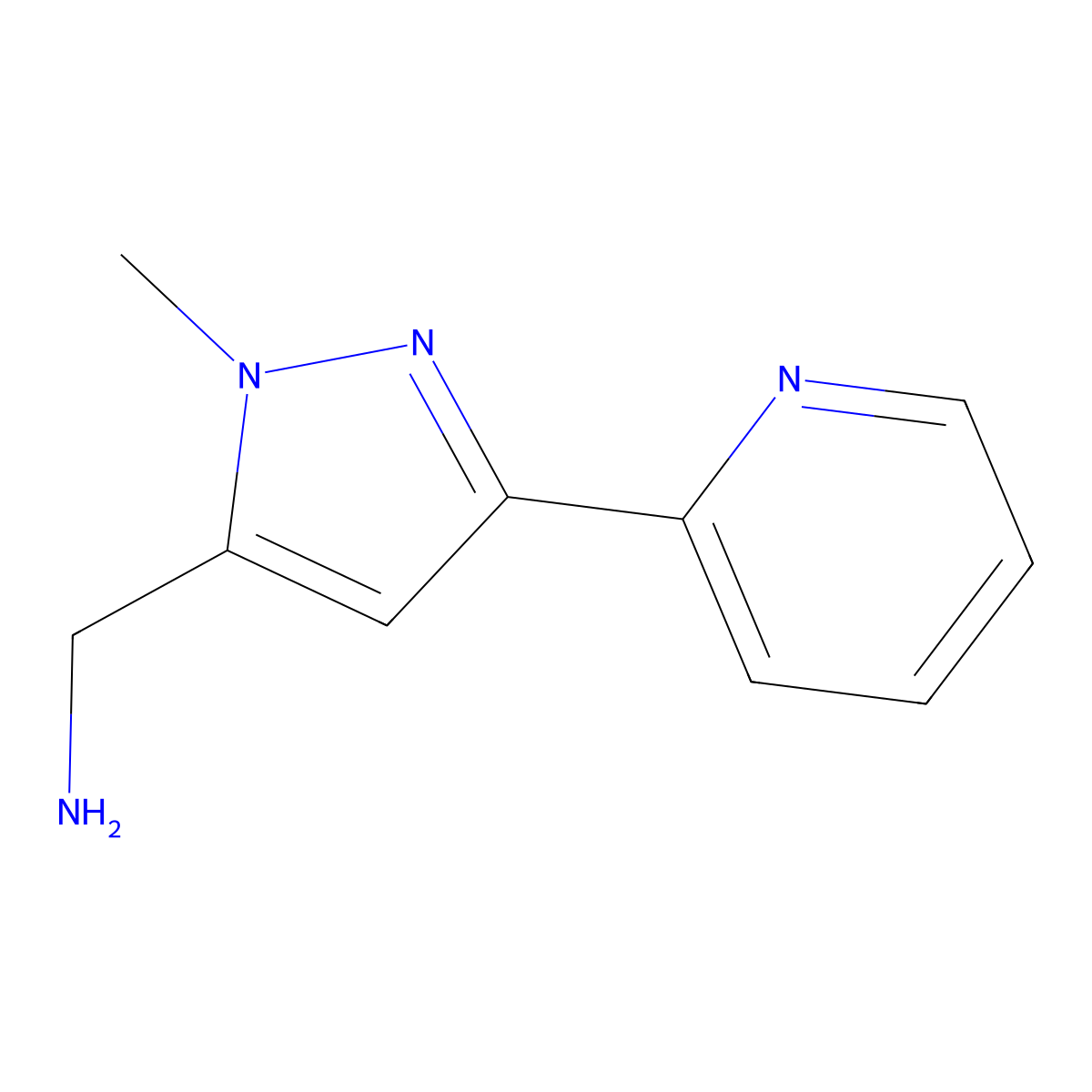 (1-methyl-3-(pyridin-2-yl)-1H-pyrazol-5-yl)methanamine molecular structure, CAS 1783452-99-2