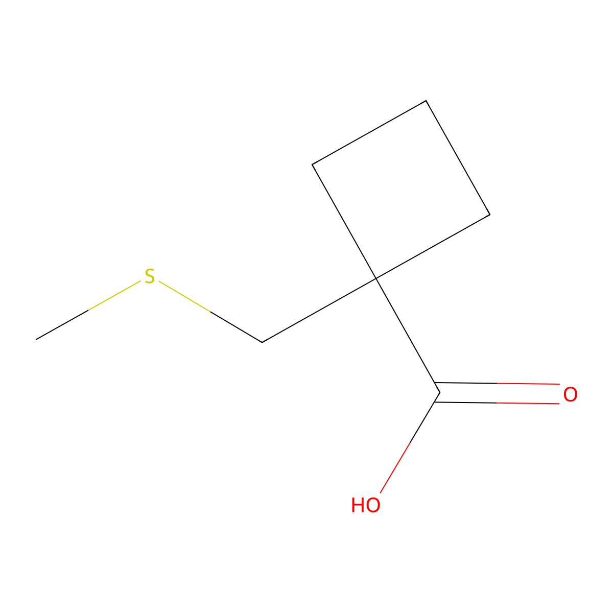1-[(Methylsulfanyl)methyl]cyclobutane-1-carboxylic acid molecular structure, CAS 1783500-49-1
