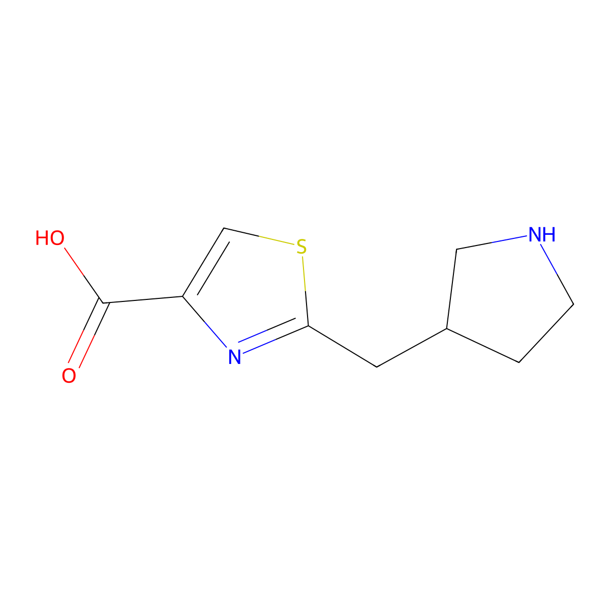 2-[(Pyrrolidin-3-yl)methyl]-1,3-thiazole-4-carboxylic acid molecular structure, CAS 1783608-03-6
