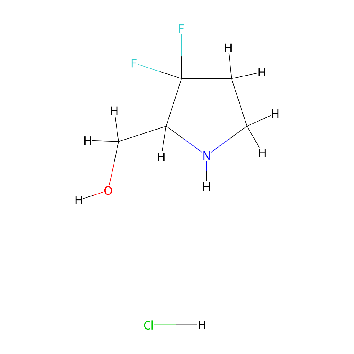 (3,3-Difluoropyrrolidin-2-yl)methanol;hydrochloride molecular structure, CAS 1783608-16-1