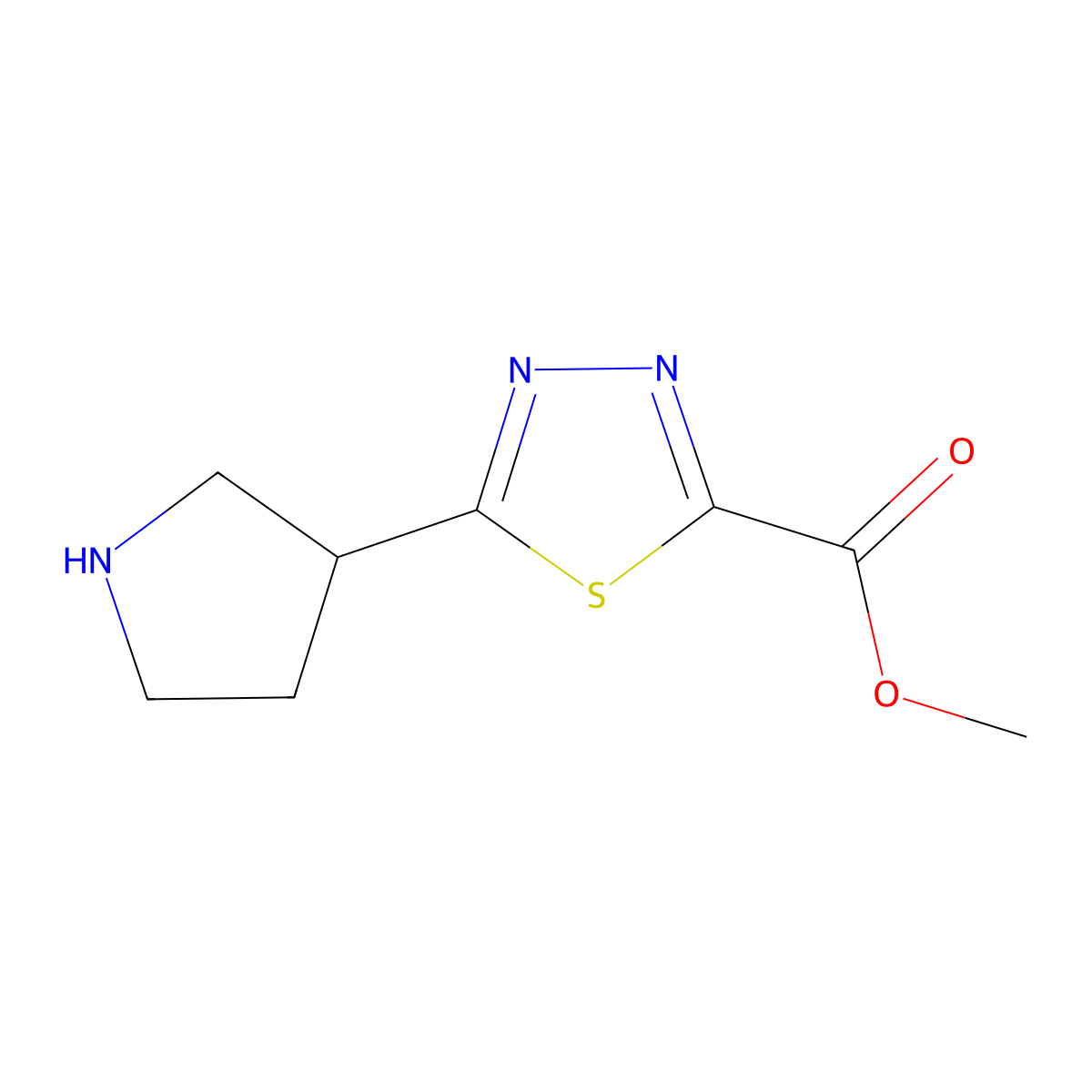 Methyl 5-(pyrrolidin-3-yl)-1,3,4-thiadiazole-2-carboxylate molecular structure, CAS 1783609-34-6