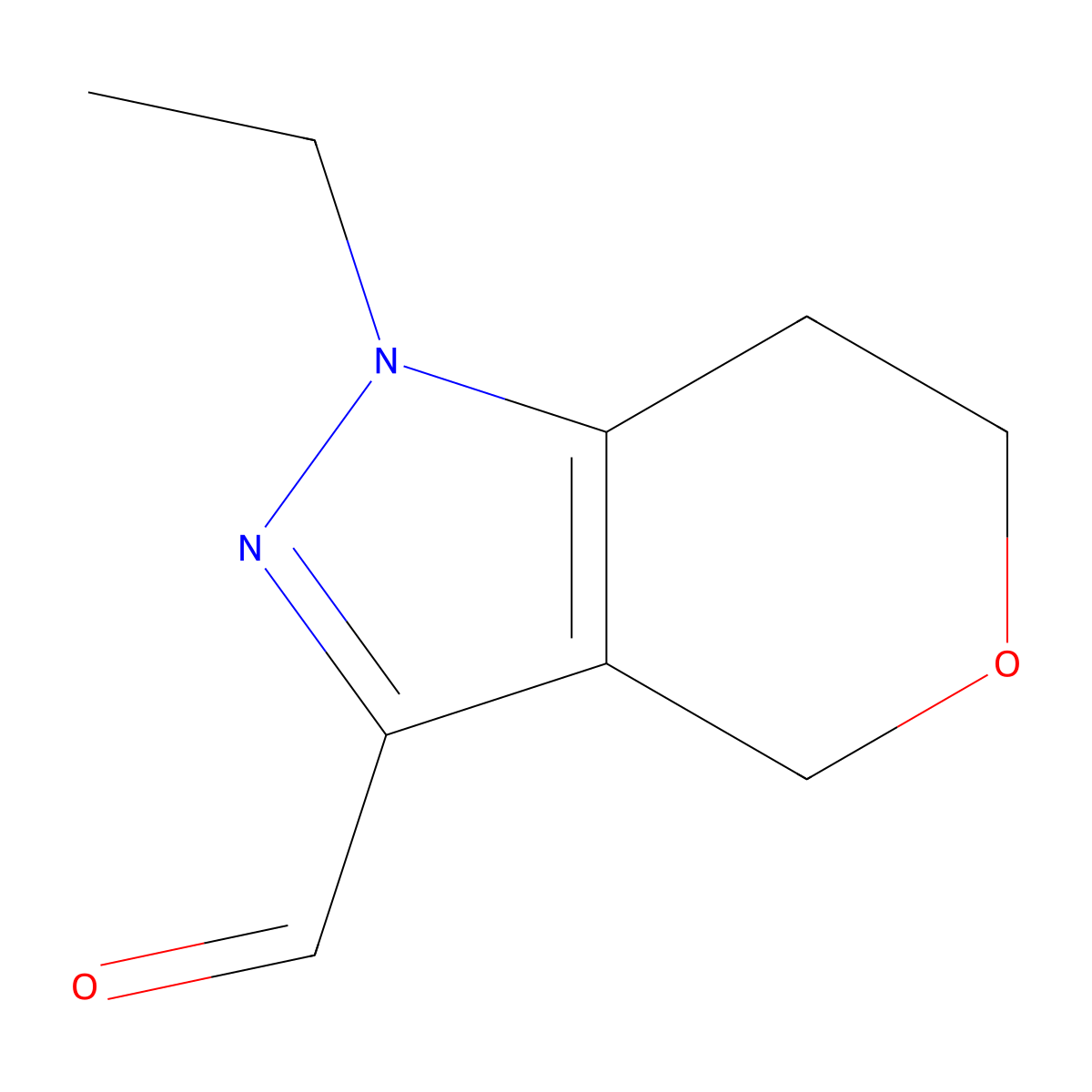 1-ethyl-1H,4H,6H,7H-pyrano[4,3-c]pyrazole-3-carbaldehyde molecular structure, CAS 1783632-71-2