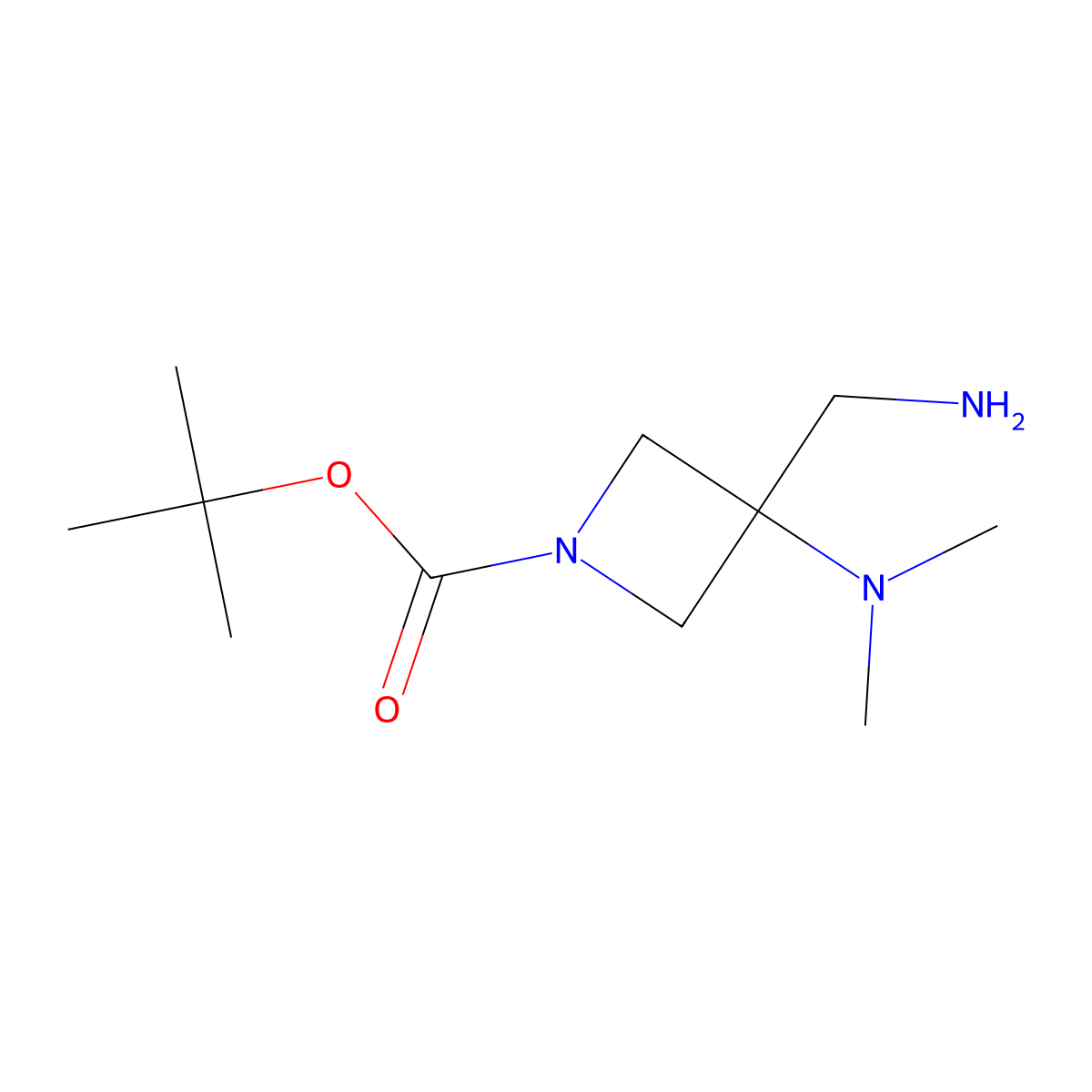 Tert-butyl 3-(aminomethyl)-3-(dimethylamino)azetidine-1-carboxylate molecular structure, CAS 1783634-25-2