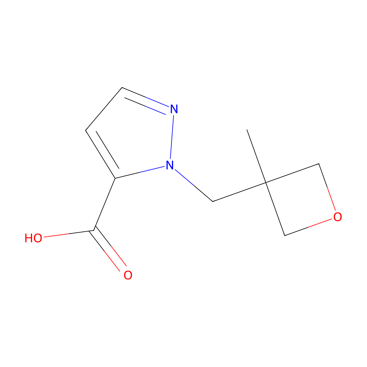 1-[(3-methyloxetan-3-yl)methyl]-1H-pyrazole-5-carboxylic acid molecular structure, CAS 1783638-60-7