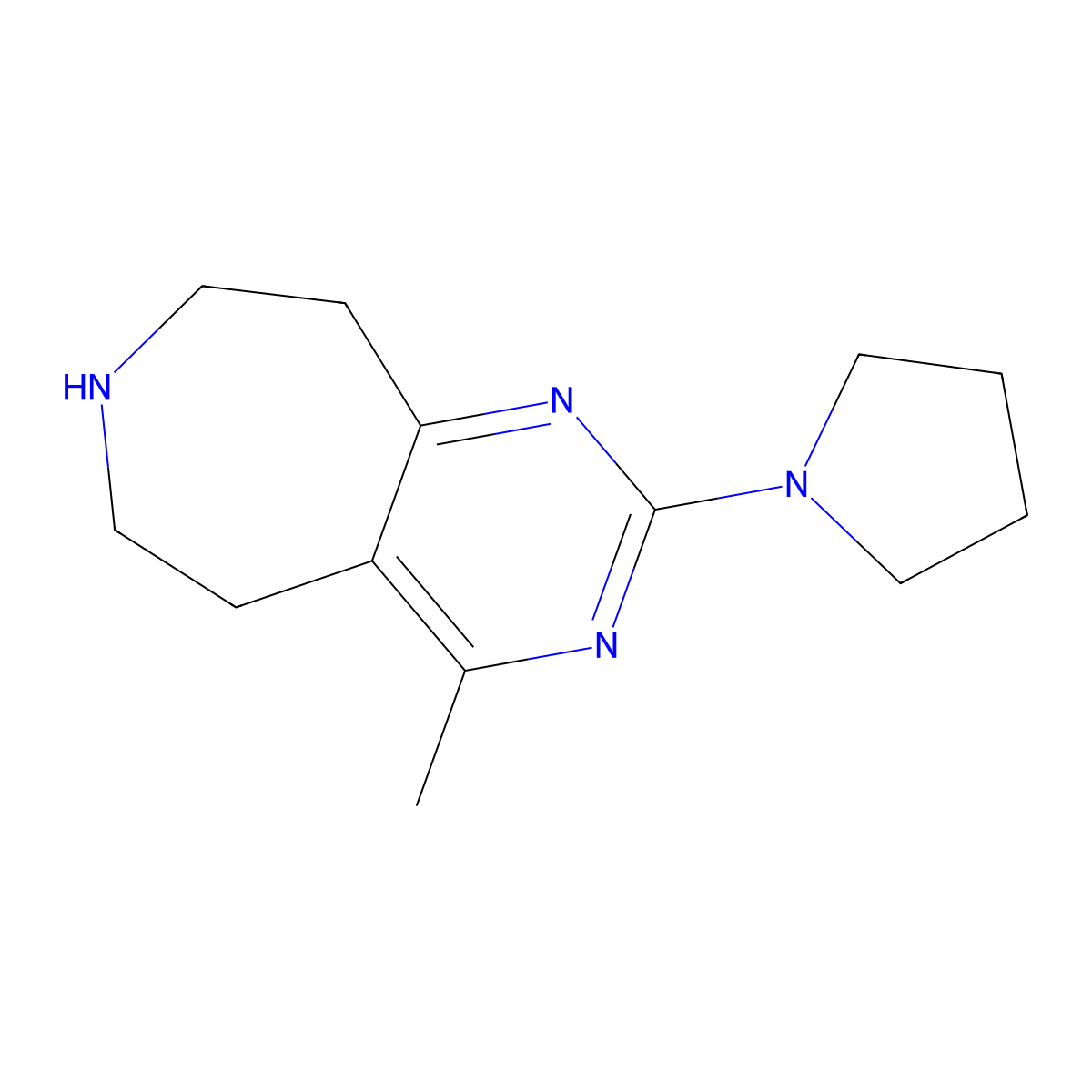 4-methyl-2-(pyrrolidin-1-yl)-6,7,8,9-tetrahydro-5H-pyrimido[4,5-d]azepine molecular structure, CAS 1783682-86-9