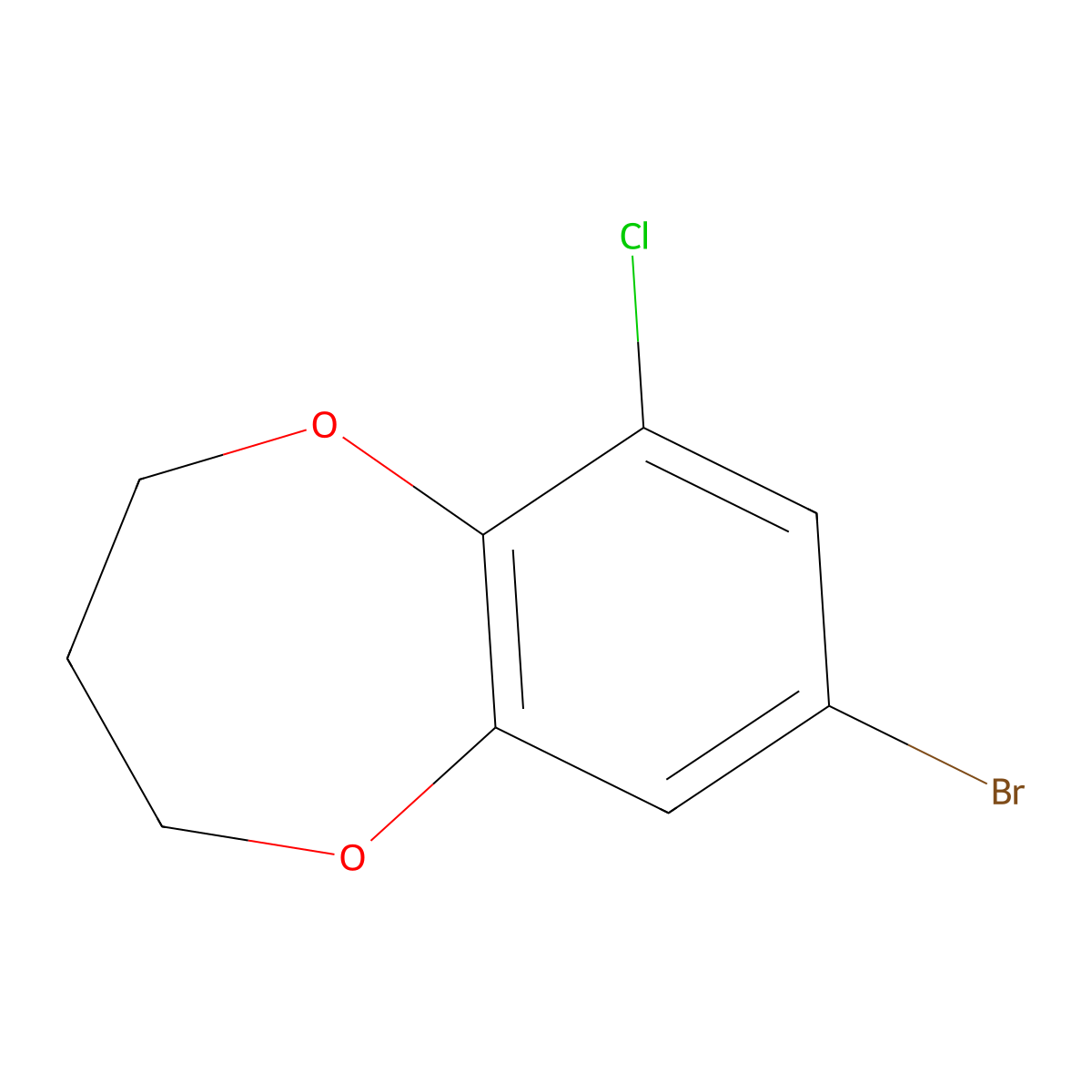 8-bromo-6-chloro-3,4-dihydro-2H-1,5-benzodioxepine molecular structure, CAS 1783708-99-5