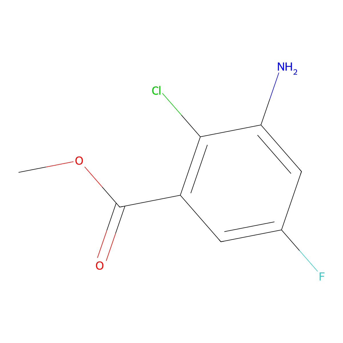 Methyl 3-amino-2-chloro-5-fluorobenzoate molecular structure, CAS 1783740-34-0