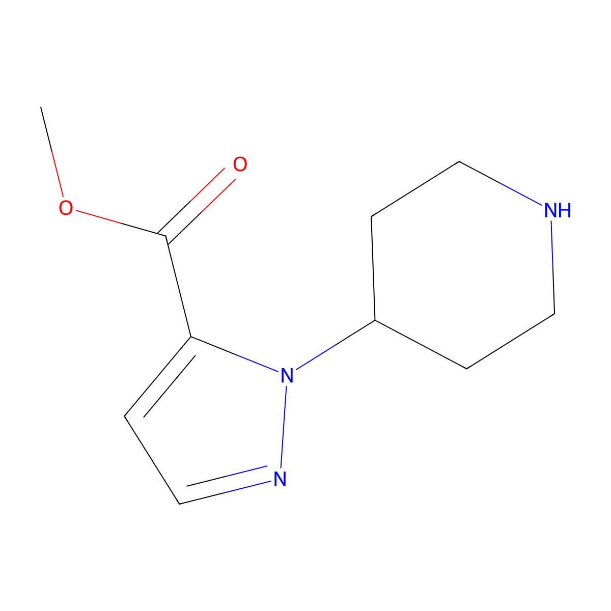 methyl 1-(piperidin-4-yl)-1H-pyrazole-5-carboxylate molecular structure, CAS 1783744-34-2