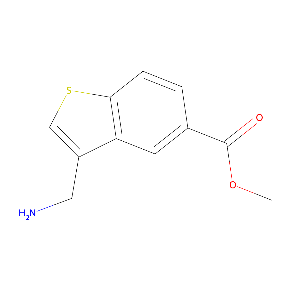 Methyl 3-(aminomethyl)-1-benzothiophene-5-carboxylate molecular structure, CAS 1783769-94-7