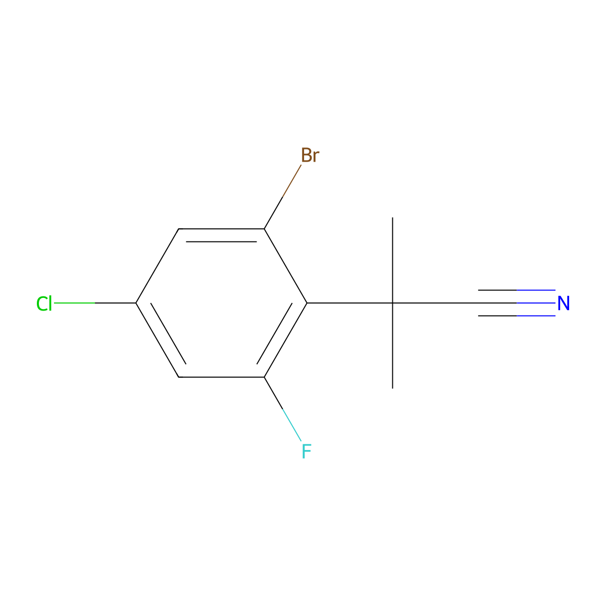 2-(2-Bromo-4-chloro-6-fluorophenyl)-2-methylpropanenitrile molecular structure, CAS 1783770-22-8