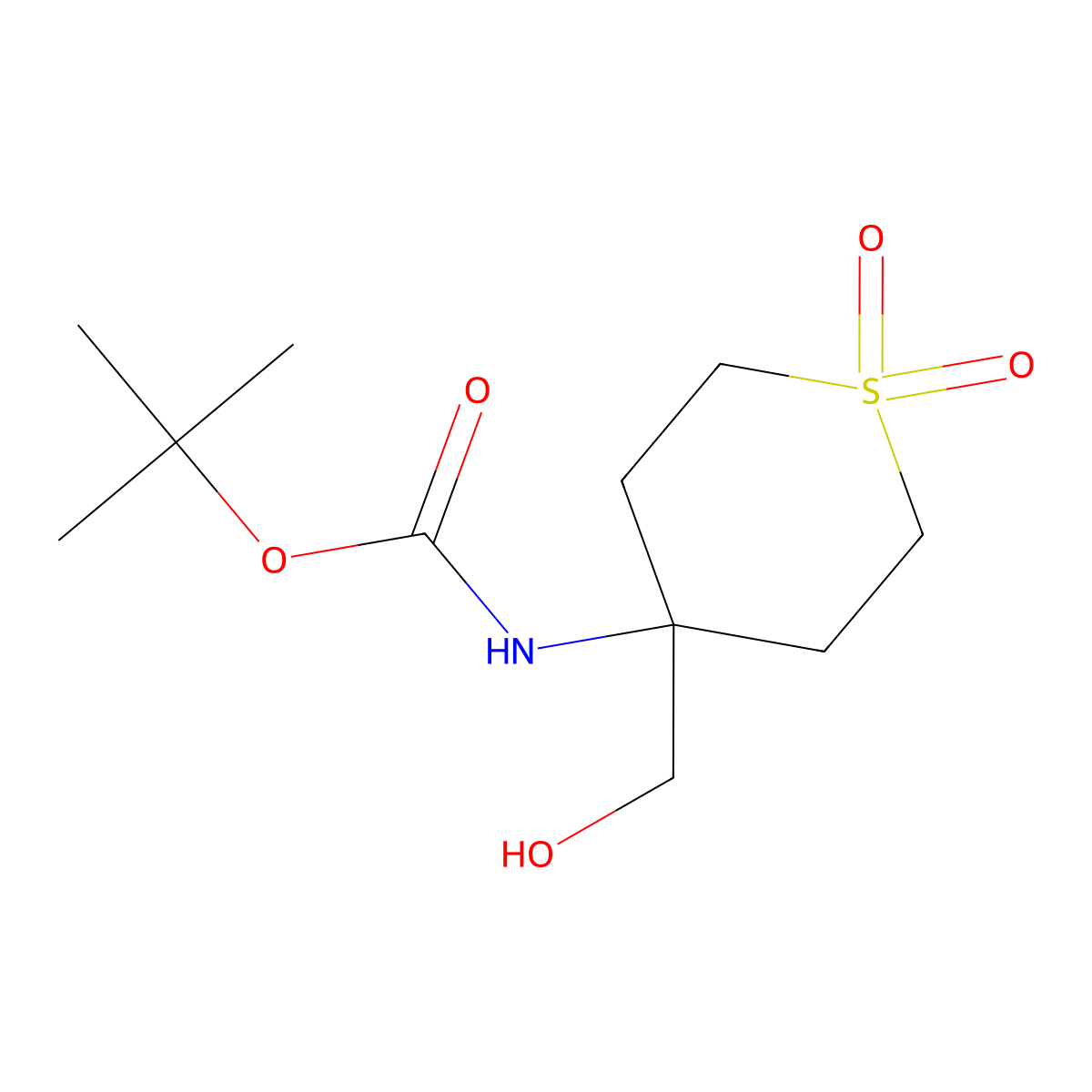 tert-butyl N-[4-(hydroxymethyl)-1,1-dioxo-1lambda6-thian-4-yl]carbamate molecular structure, CAS 1783797-01-2