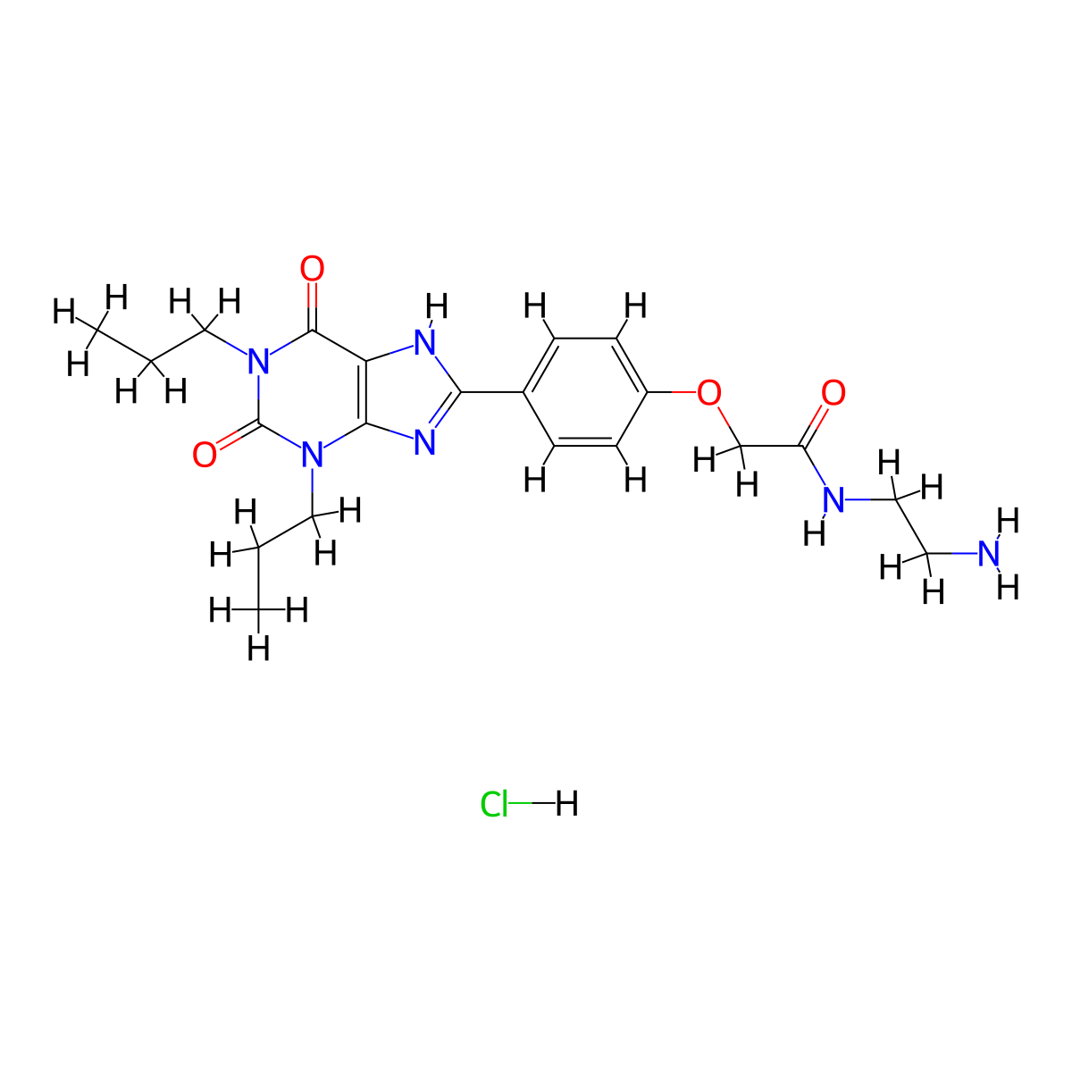 N-(2-Aminoethyl)-2-(4-(2,6-dioxo-1,3-dipropyl-2,3,6,7-tetrahydro-1H-purin-8-yl)phenoxy)acetamide hydrochloride molecular structure, CAS 1783977-95-6