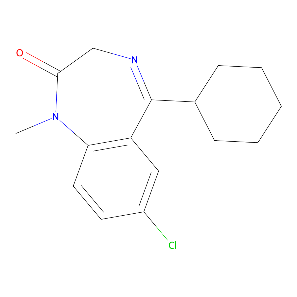 7-Chloro-5-cyclohexyl-1,3-dihydro-1-methyl-2H-1,4-benzodiazepin-2-one molecular structure, CAS 1784-78-7