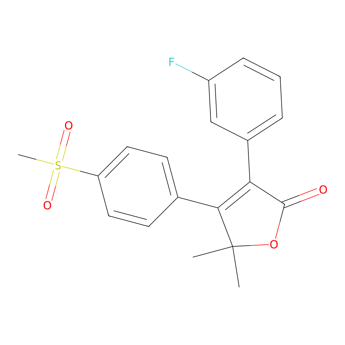 5,5-dimethyl-3-(3-fluorophenyl)-4-(4-methylsulfonyl)phenyl-2(5H)-furanone molecular structure, CAS 178402-36-3