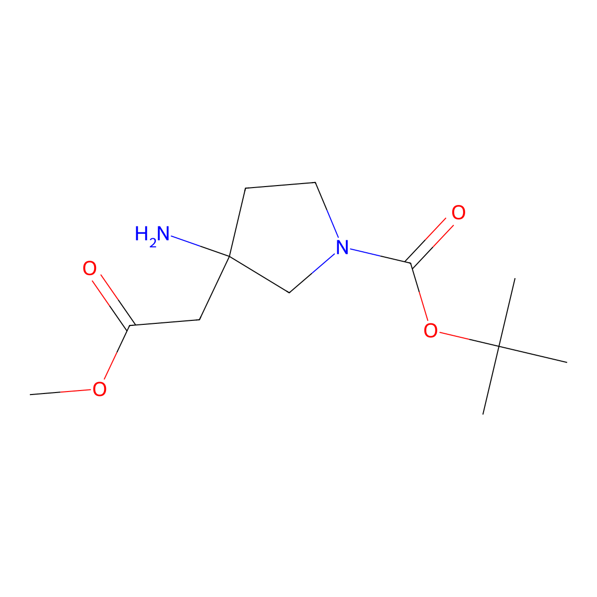 tert-Butyl 3-amino-3-(2-methoxy-2-oxoethyl)pyrrolidine-1-carboxylate molecular structure, CAS 1784037-40-6