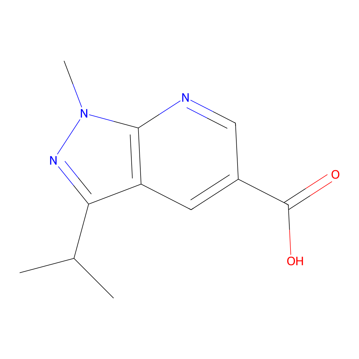1-methyl-3-(propan-2-yl)-1H-pyrazolo[3,4-b]pyridine-5-carboxylic acid molecular structure, CAS 1784044-15-0