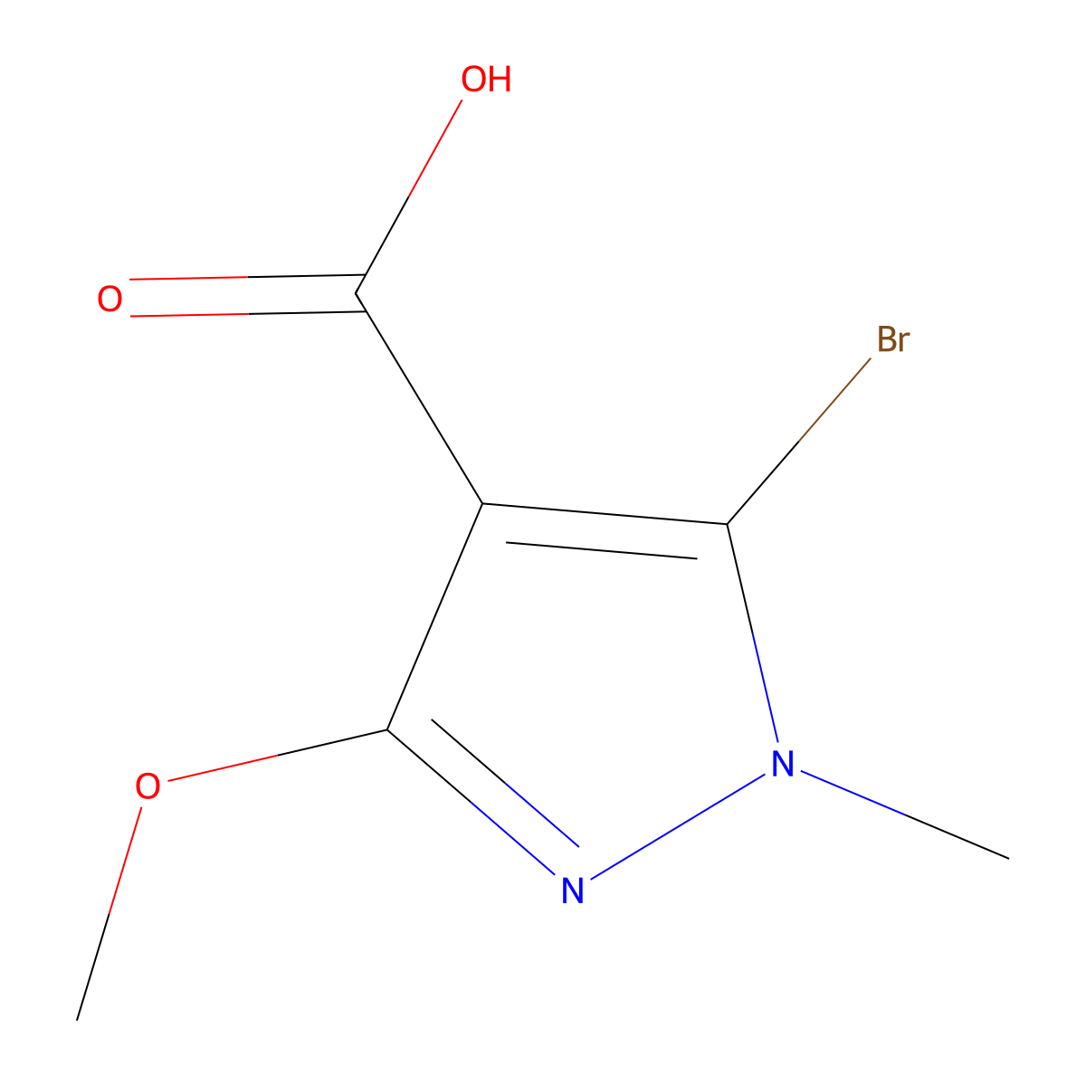 5-bromo-3-methoxy-1-methyl-1H-pyrazole-4-carboxylic acid molecular structure, CAS 1784095-49-3