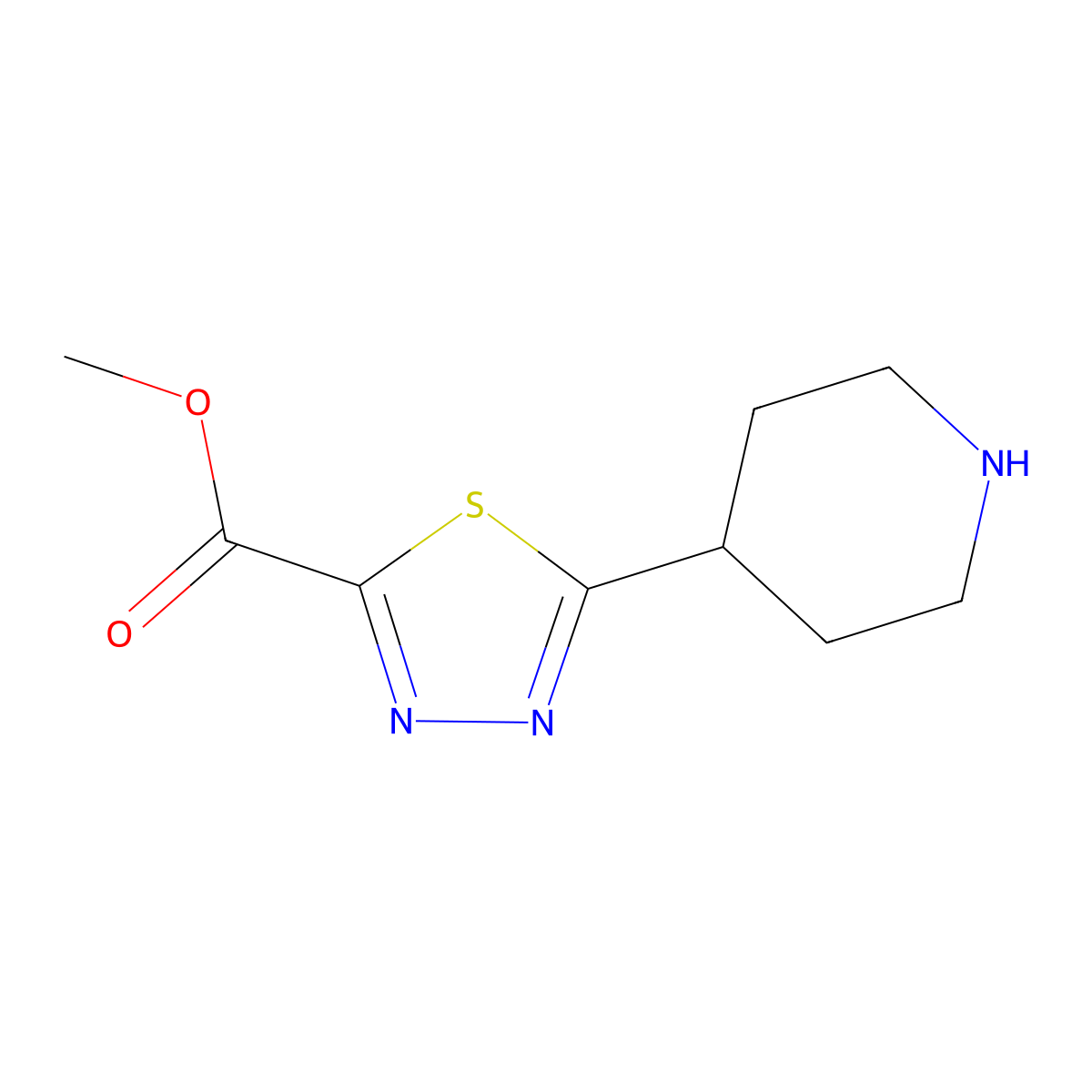 Methyl 5-(piperidin-4-yl)-1,3,4-thiadiazole-2-carboxylate molecular structure, CAS 1784104-17-1