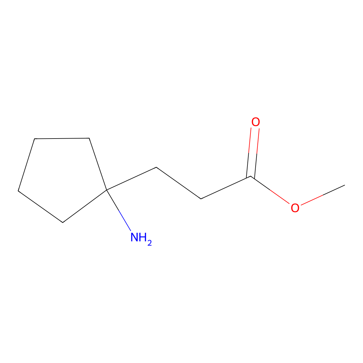 Methyl 3-(1-aminocyclopentyl)propanoate molecular structure, CAS 1784135-90-5