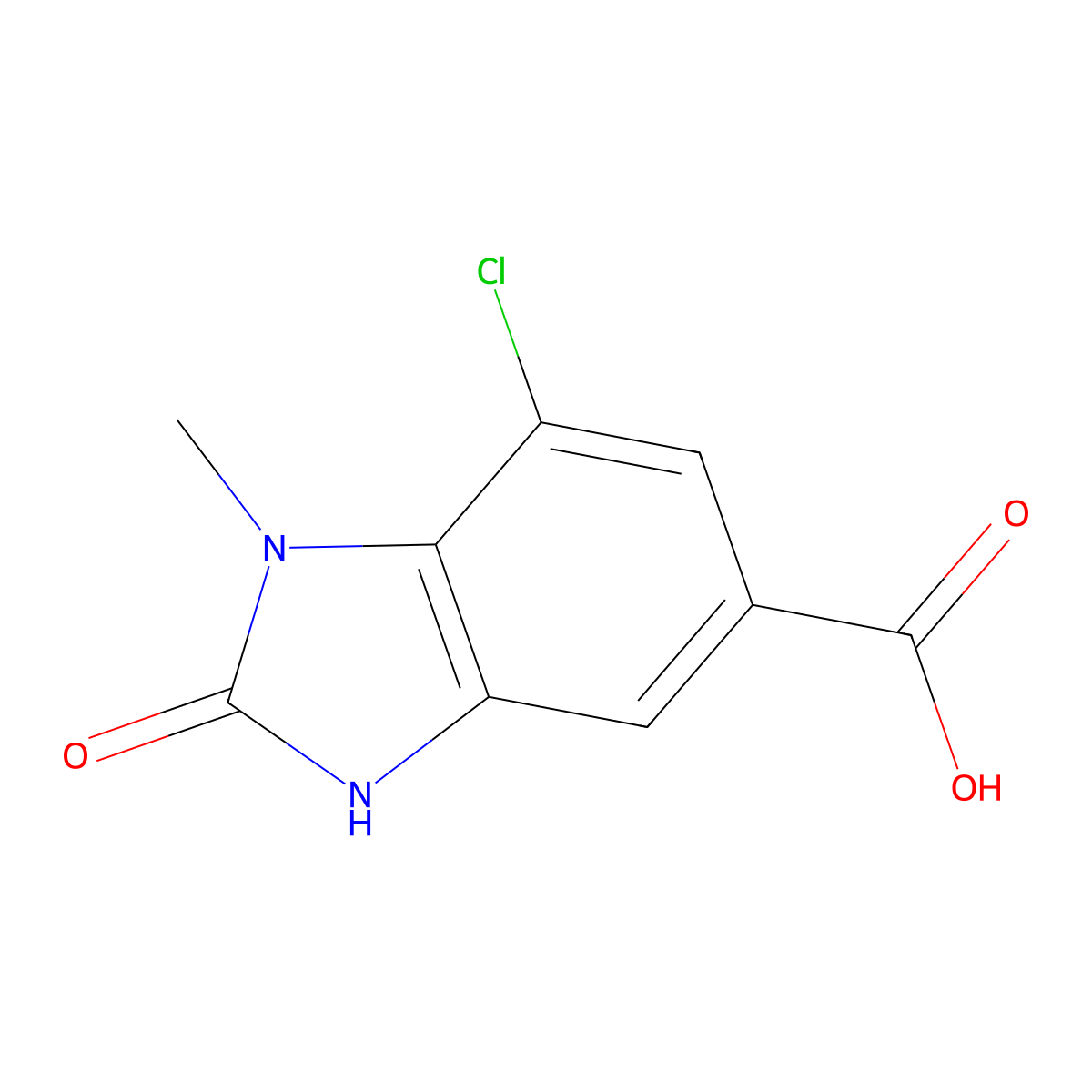 7-chloro-2-hydroxy-1-methyl-1H-1,3-benzodiazole-5-carboxylic acid molecular structure, CAS 1784162-29-3