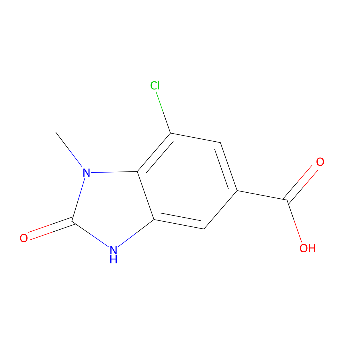 7-chloro-2-hydroxy-1-methyl-1H-1,3-benzodiazole-5-carboxylic acid molecular structure, CAS 1784162-29-3
