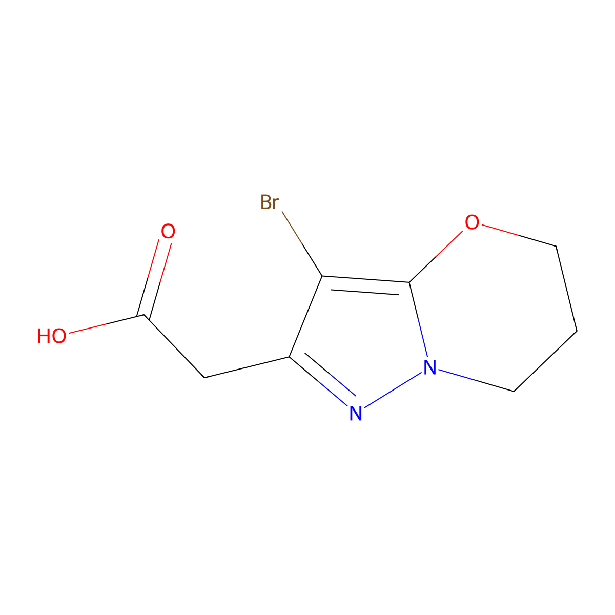 2-{3-bromo-5H,6H,7H-pyrazolo[3,2-b][1,3]oxazin-2-yl}acetic acid molecular structure, CAS 1784208-62-3