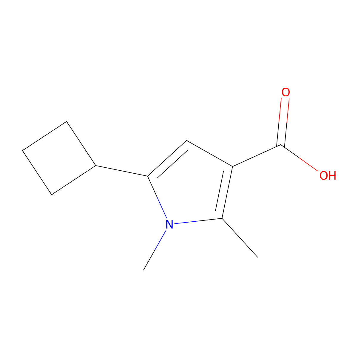 5-Cyclobutyl-1,2-dimethyl-1H-pyrrole-3-carboxylic acid molecular structure, CAS 1784219-75-5