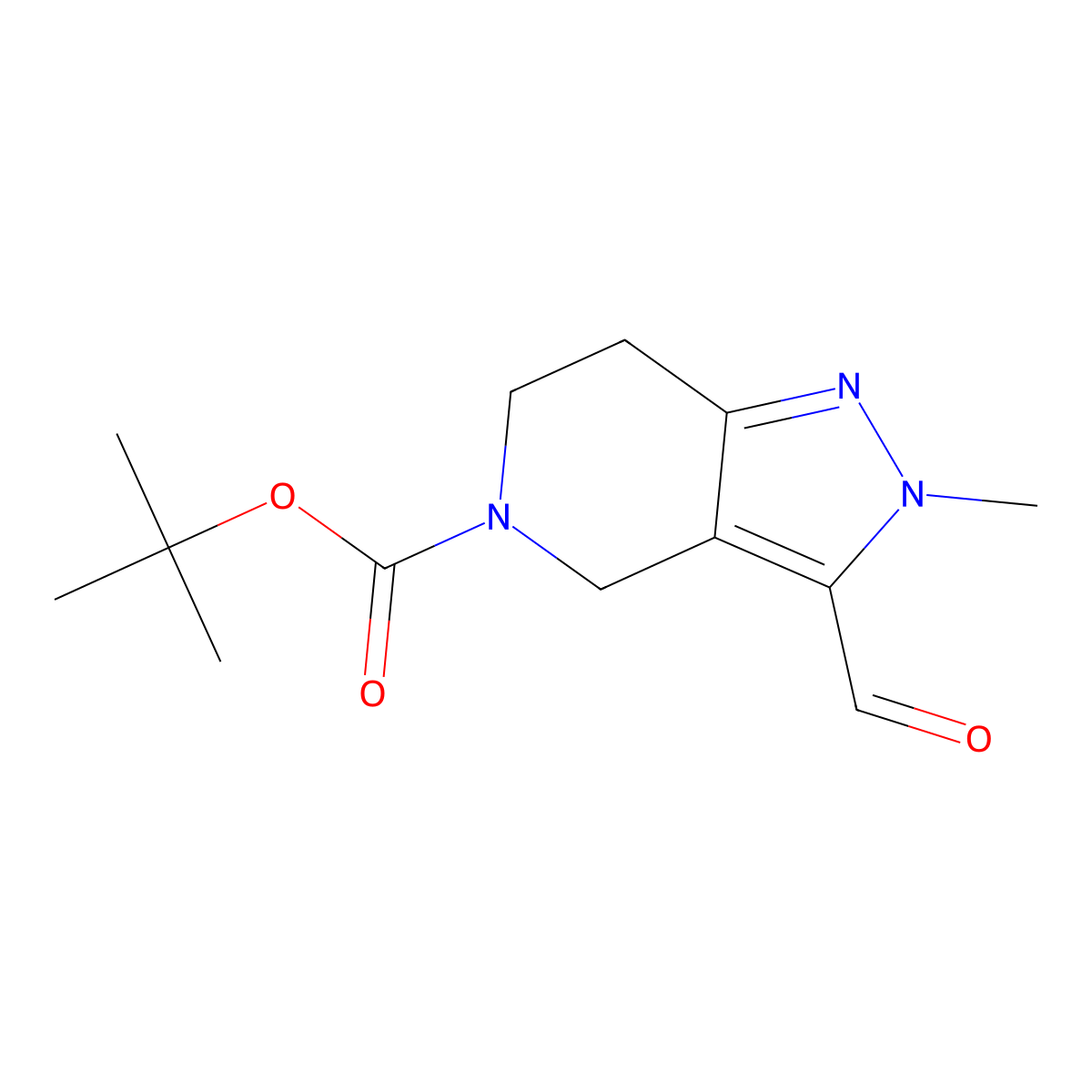tert-butyl 3-formyl-2-methyl-2H,4H,5H,6H,7H-pyrazolo[4,3-c]pyridine-5-carboxylate molecular structure, CAS 1784240-27-2