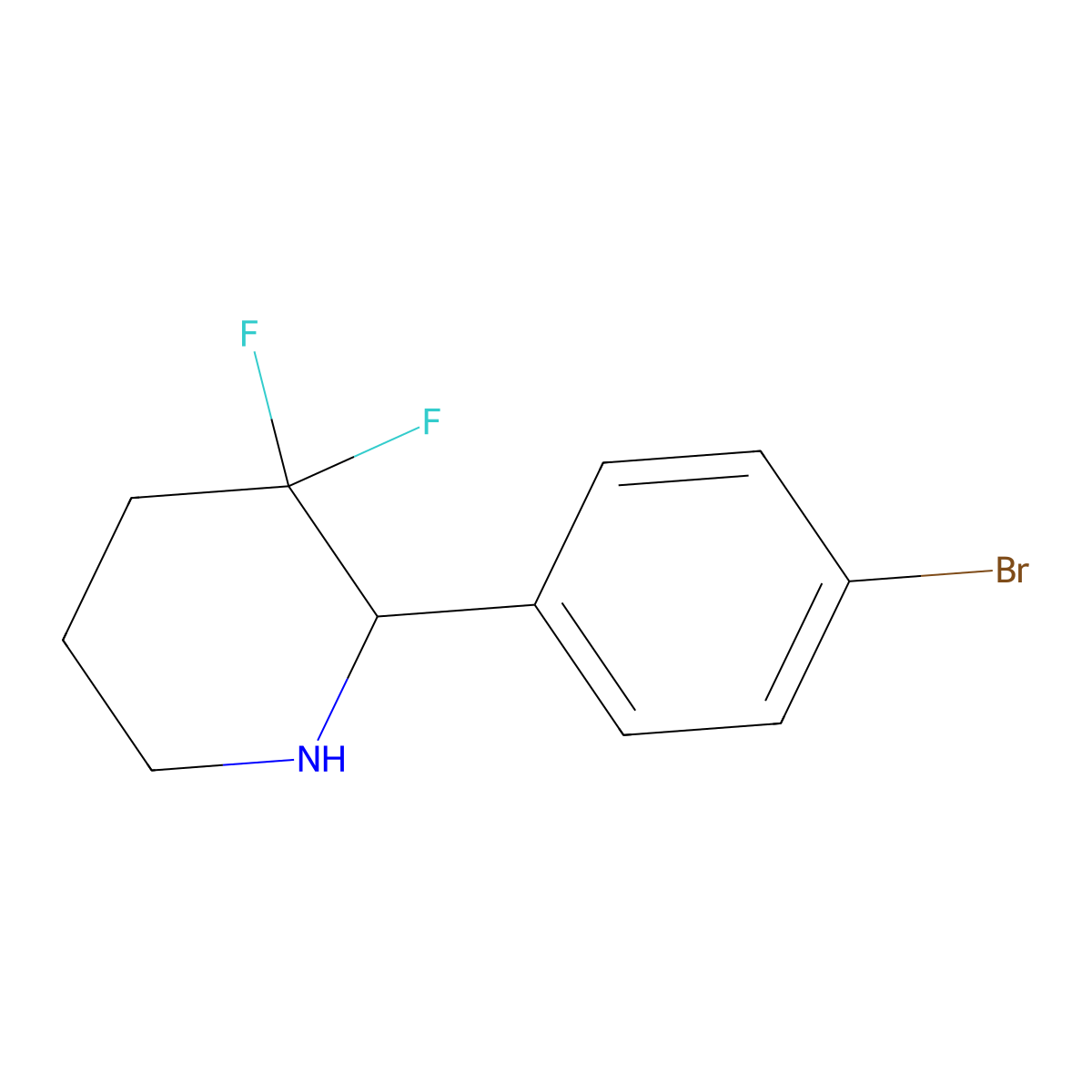 2-(4-Bromophenyl)-3,3-difluoropiperidine molecular structure, CAS 1784287-38-2