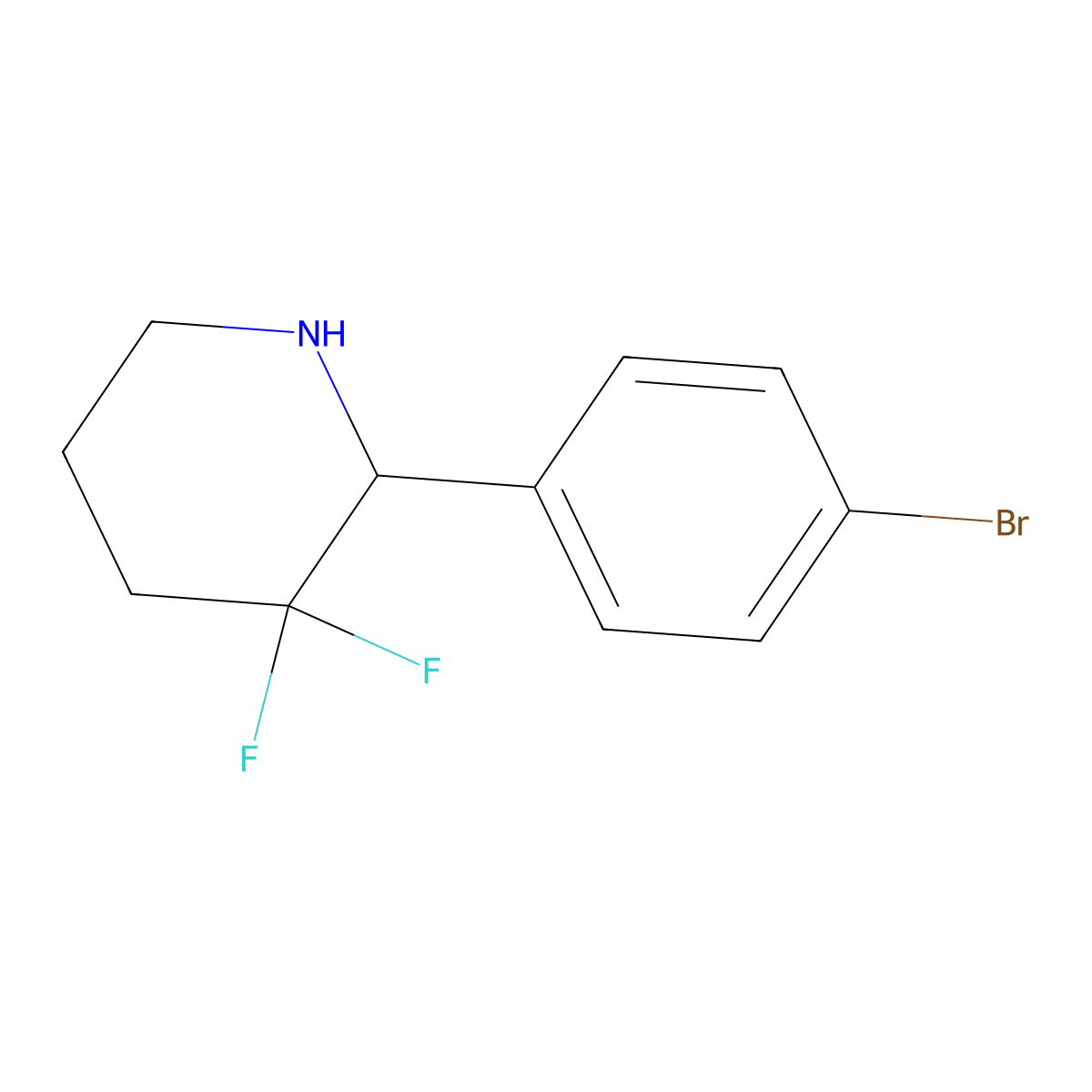 2-(4-Bromophenyl)-3,3-difluoropiperidine molecular structure, CAS 1784287-38-2