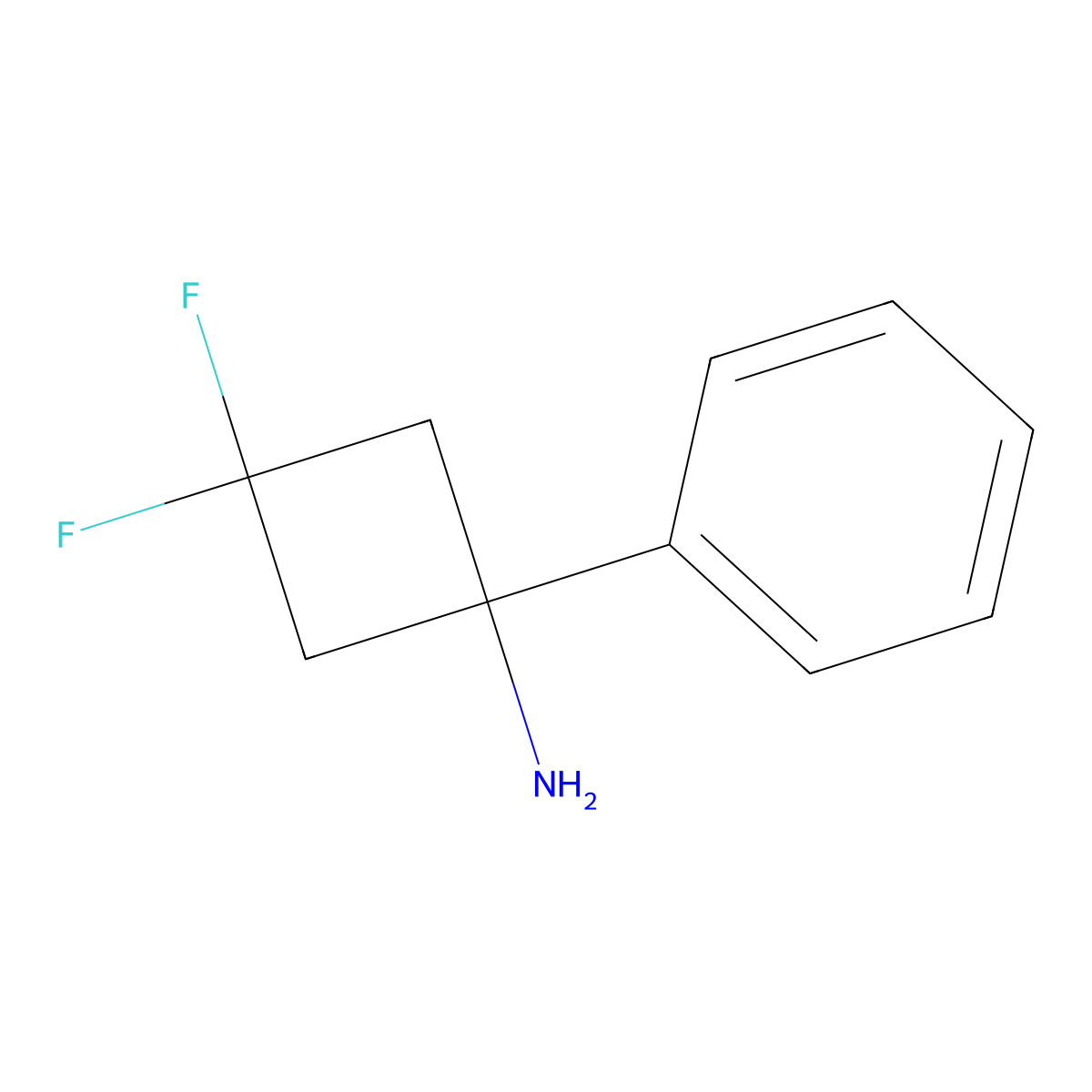 3,3-Difluoro-1-phenylcyclobutan-1-amine molecular structure, CAS 1784295-51-7