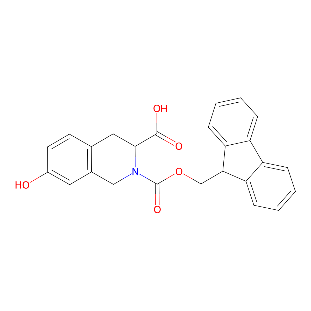 (3S)-2-(((9H-fluoren-9-yl)methoxy)carbonyl)-7-hydroxy-1,2,3,4-tetrahydroisoquinoline-3-carboxylic acid molecular structure, CAS 178432-49-0