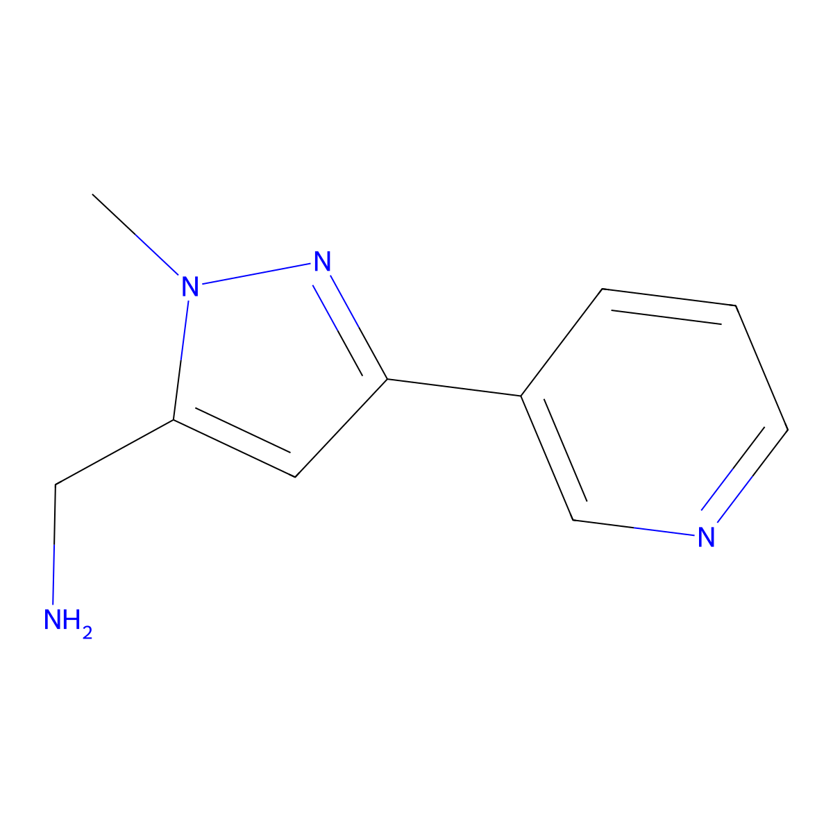 (1-methyl-3-(pyridin-3-yl)-1H-pyrazol-5-yl)methanamine molecular structure, CAS 1784324-56-6