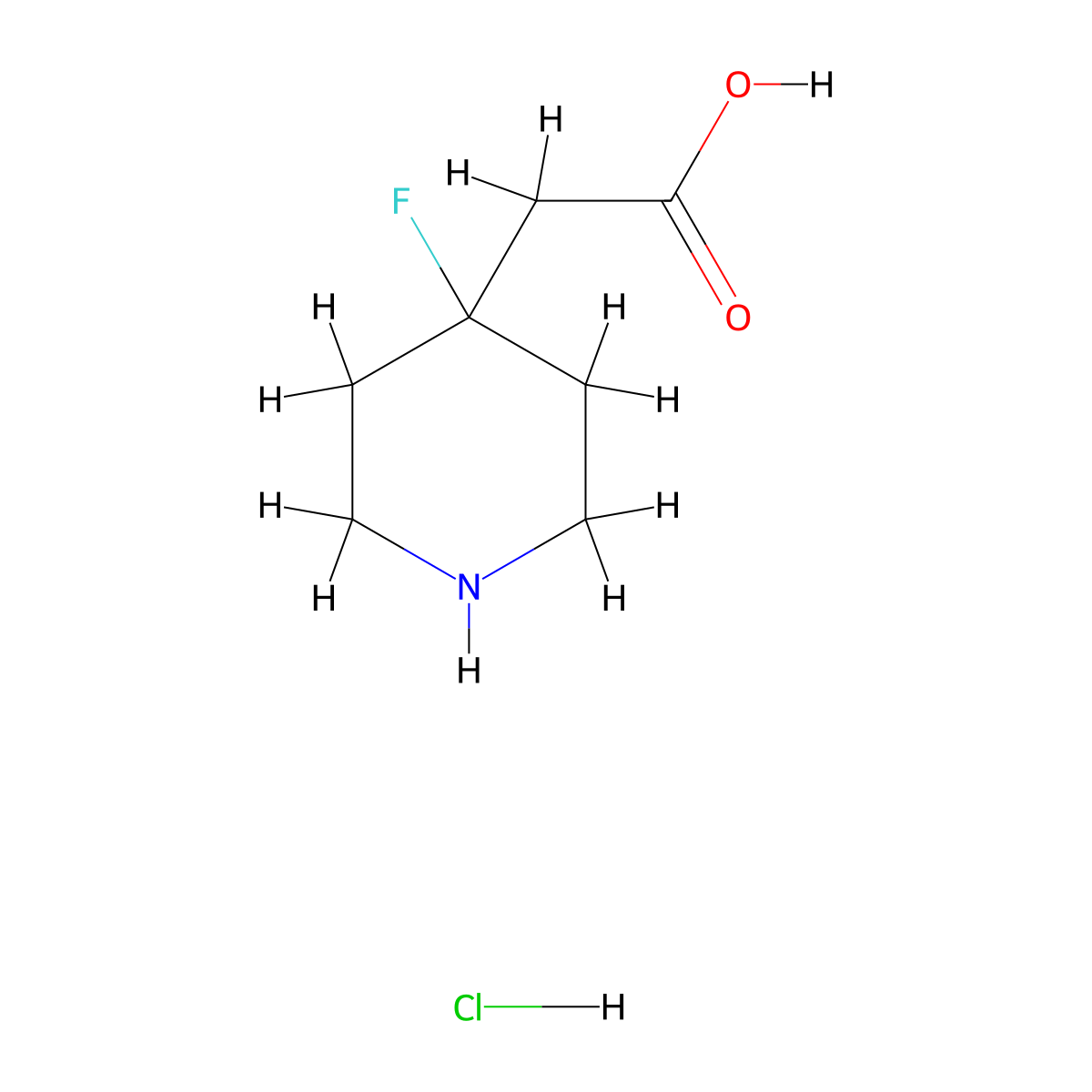 2-(4-Fluoropiperidin-4-yl)acetic acid hydrochloride molecular structure, CAS 1784334-56-0