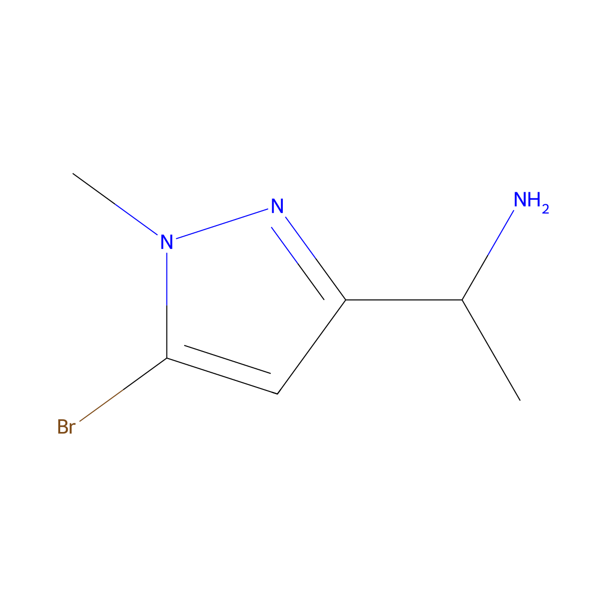 1-(5-bromo-1-methyl-1H-pyrazol-3-yl)ethan-1-amine molecular structure, CAS 1784335-84-7