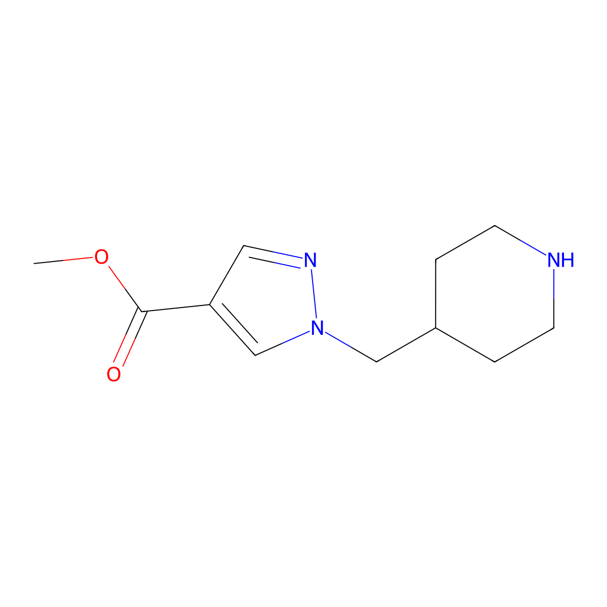 Methyl 1-(piperidin-4-ylmethyl)-1H-pyrazole-4-carboxylate molecular structure, CAS 1784337-65-0