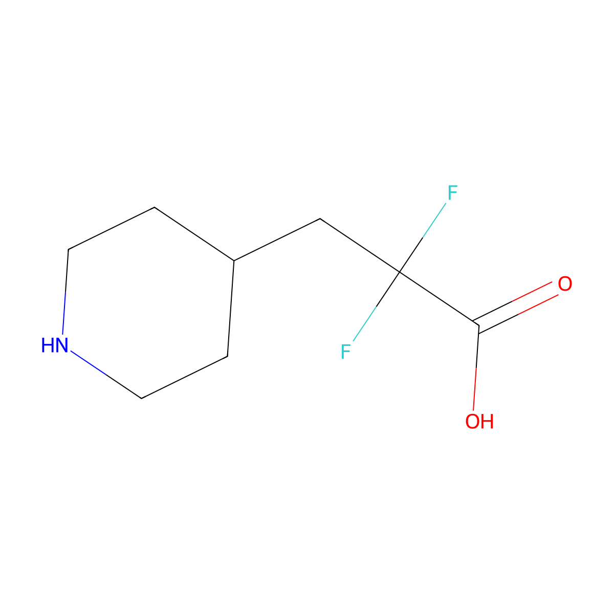 2,2-Difluoro-3-(piperidin-4-yl)propanoic acid molecular structure, CAS 1784358-20-8