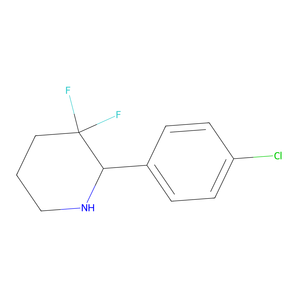 2-(4-Chlorophenyl)-3,3-difluoropiperidine molecular structure, CAS 1784373-97-2
