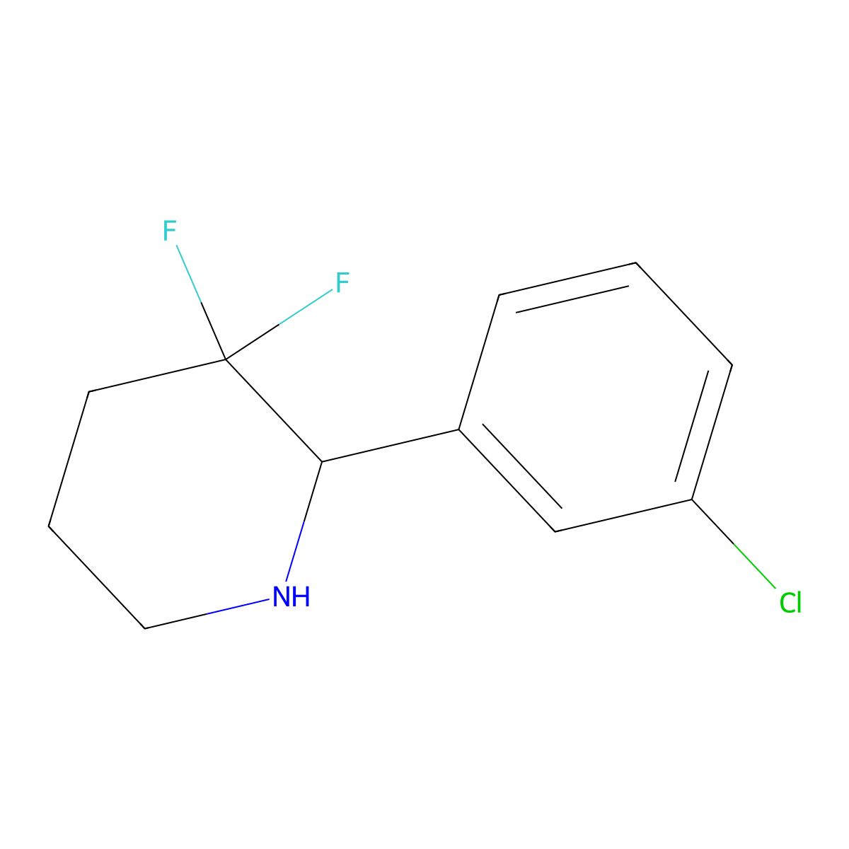 2-(3-Chlorophenyl)-3,3-difluoropiperidine molecular structure, CAS 1784374-01-1