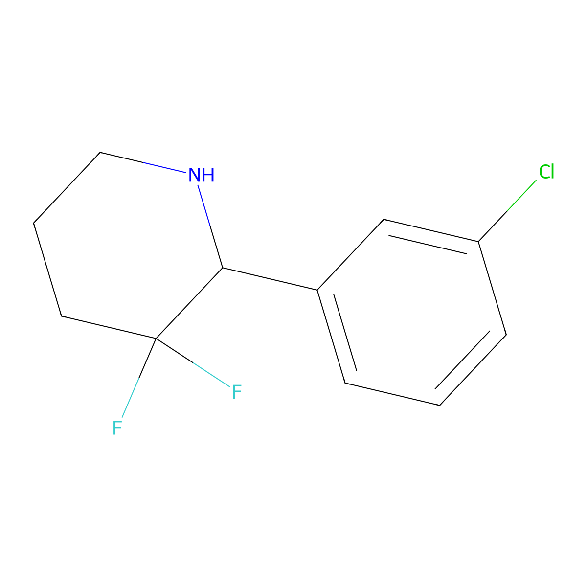 2-(3-Chlorophenyl)-3,3-difluoropiperidine molecular structure, CAS 1784374-01-1