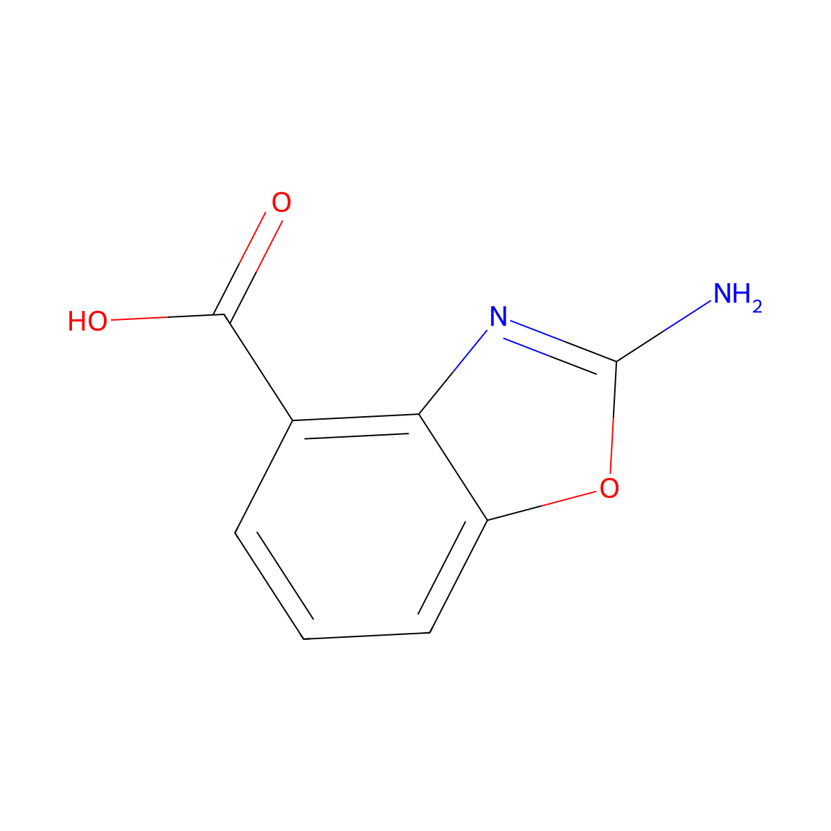 2-Amino-1,3-benzoxazole-4-carboxylic acid molecular structure, CAS 1784377-67-8