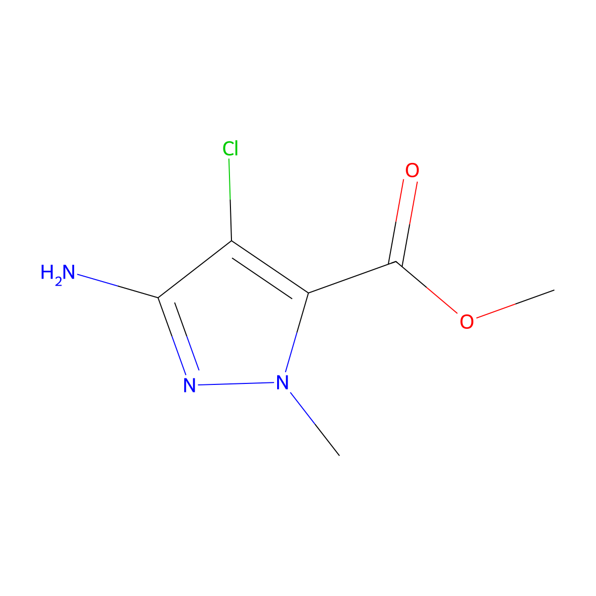 methyl 3-amino-4-chloro-1-methyl-1H-pyrazole-5-carboxylate molecular structure, CAS 1784410-90-7