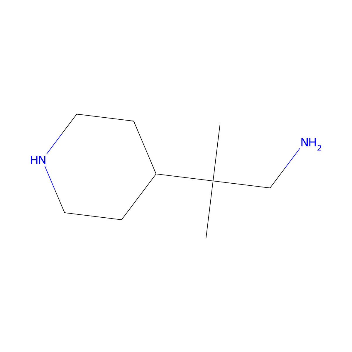 2-Methyl-2-(piperidin-4-yl)propan-1-amine molecular structure, CAS 1784413-85-9
