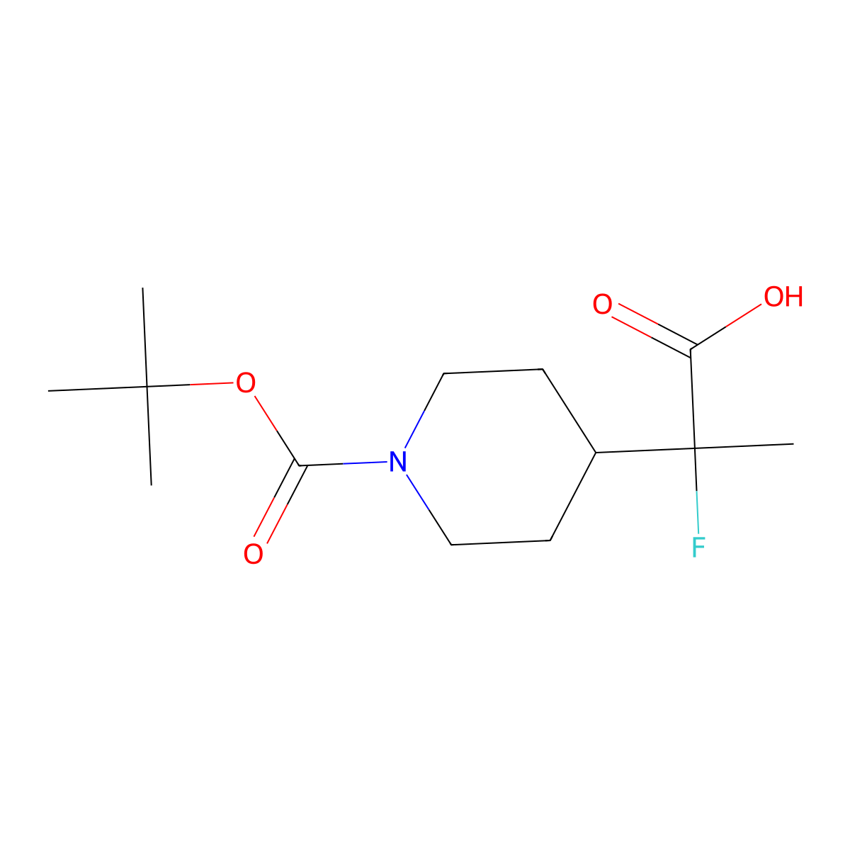 2-(1-(tert-Butoxycarbonyl)piperidin-4-yl)-2-fluoropropanoic acid molecular structure, CAS 1784416-19-8