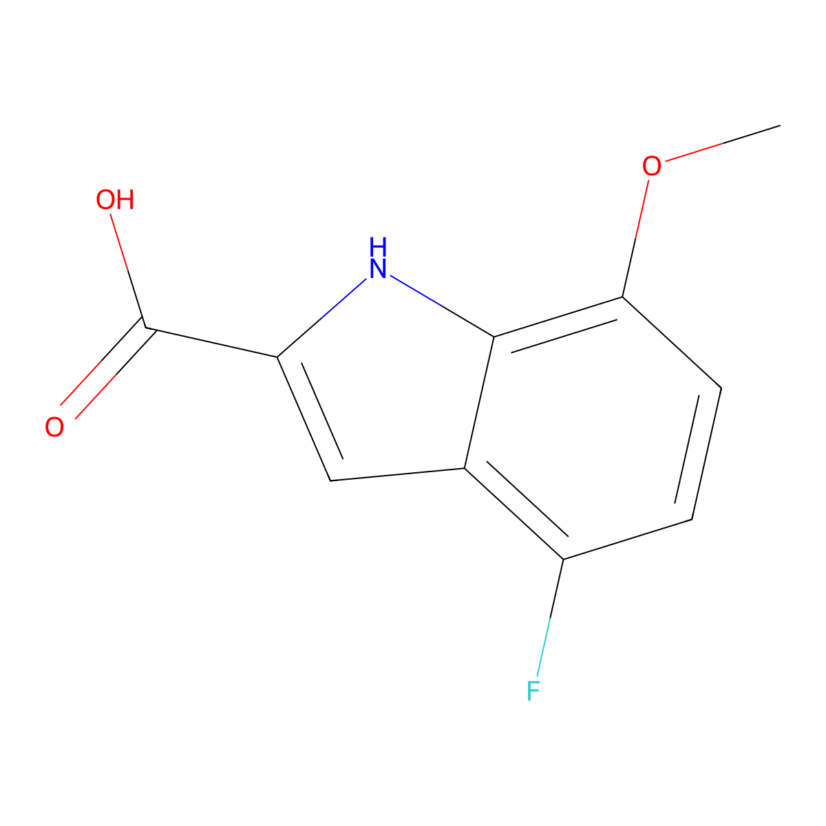 4-fluoro-7-methoxy-1H-indole-2-carboxylic acid molecular structure, CAS 1784443-64-6