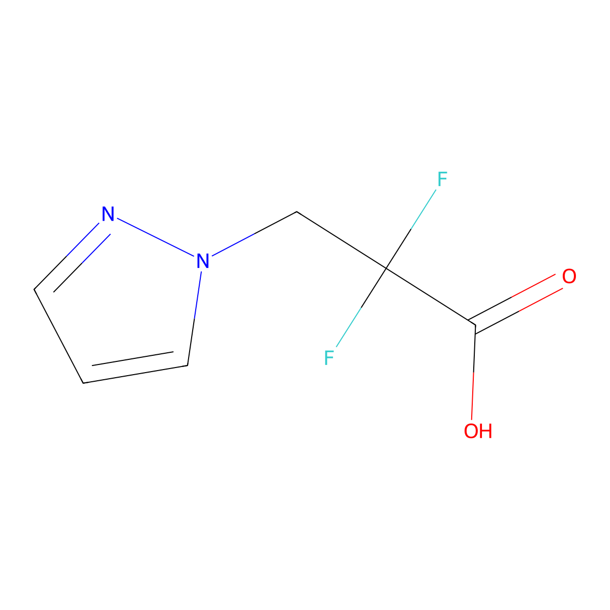 2,2-Difluoro-3-(1H-pyrazol-1-yl)propanoic acid molecular structure, CAS 1784450-34-5